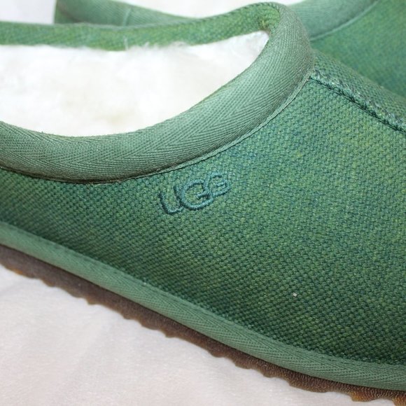 NIB UGG MEN'S CANVAS TASMAN SLIP ON SLIPPERS GREEN - Picture 3 of 7